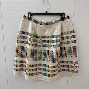 Akemi + Kin Beaded Rainbow Skirt Size 10 Natural Embroidered Anthropologie